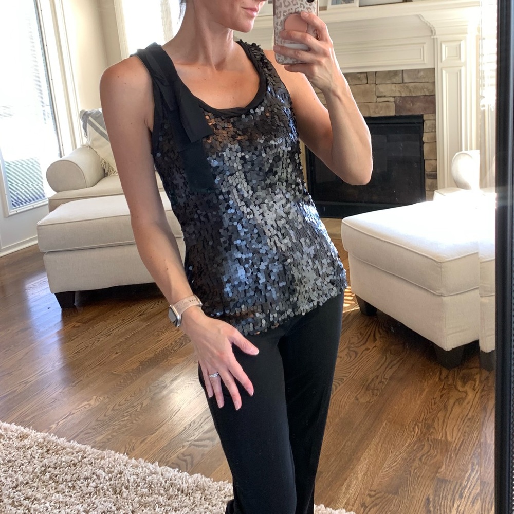 NEW YORK & CO Size XS Black Sleeveless Tank Blouse Sequins Career